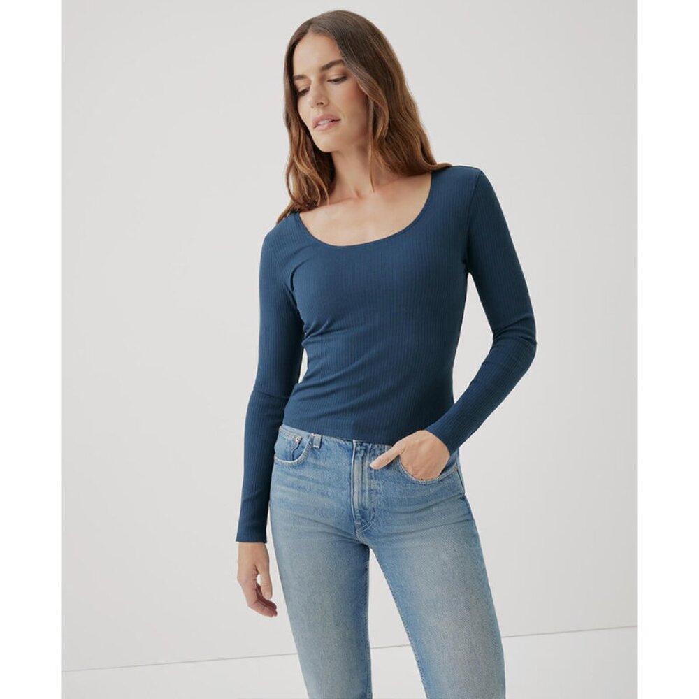 Pact Refined Rib Long Sleeve Twist Back Top, French Navy, XS